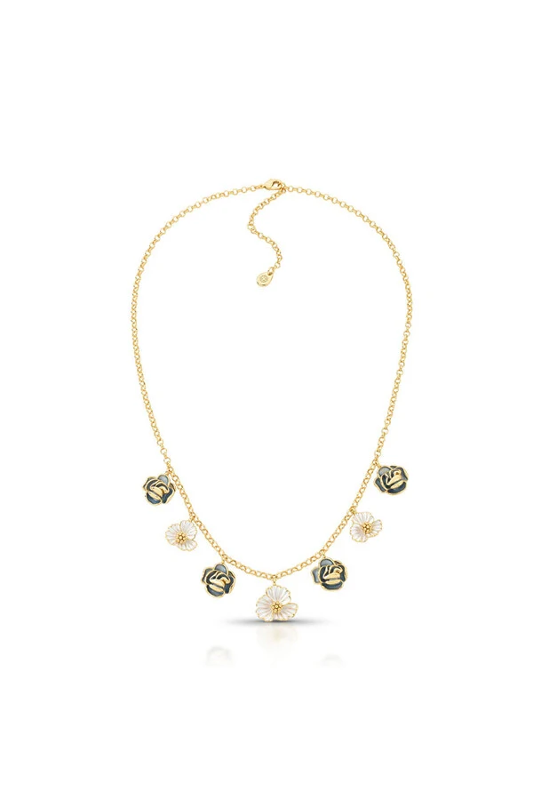 Colar Rosas Esmaltado Banhado no Ouro 18k