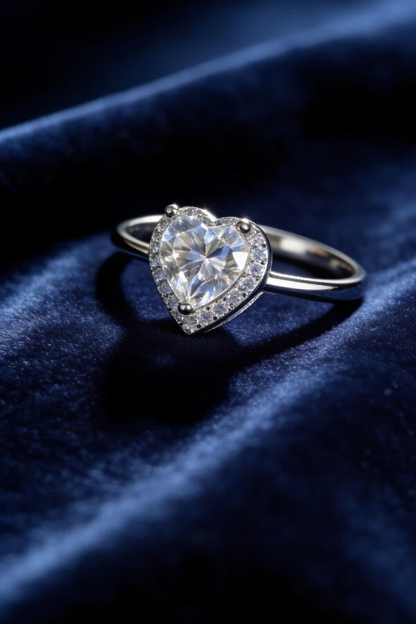 Anel Coração Moissanite 7x7 MM Prata 925 Ródio Branco