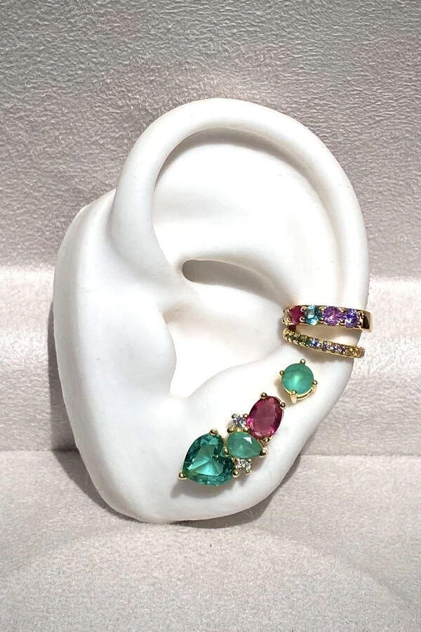 Brinco Earcuff Turmalina Rubi Ouro 18k