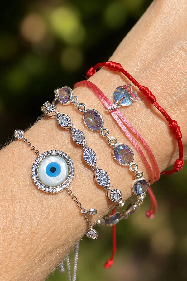 Pulseira Cordão Rosa Pingente Trevo Prata 925