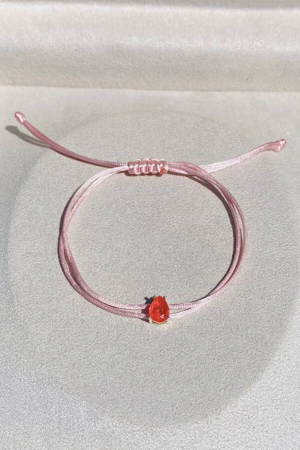 Pulseira Cordão Rosa Claro Gota Fusion Coral Prata 925