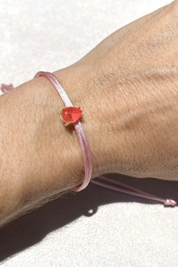 Pulseira Cordão Rosa Claro Gota Fusion Coral Prata 925