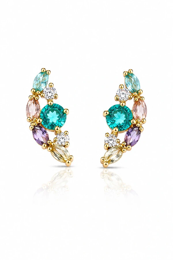 Brinco Earcuff Candy Colors Zircônias Ouro 18k