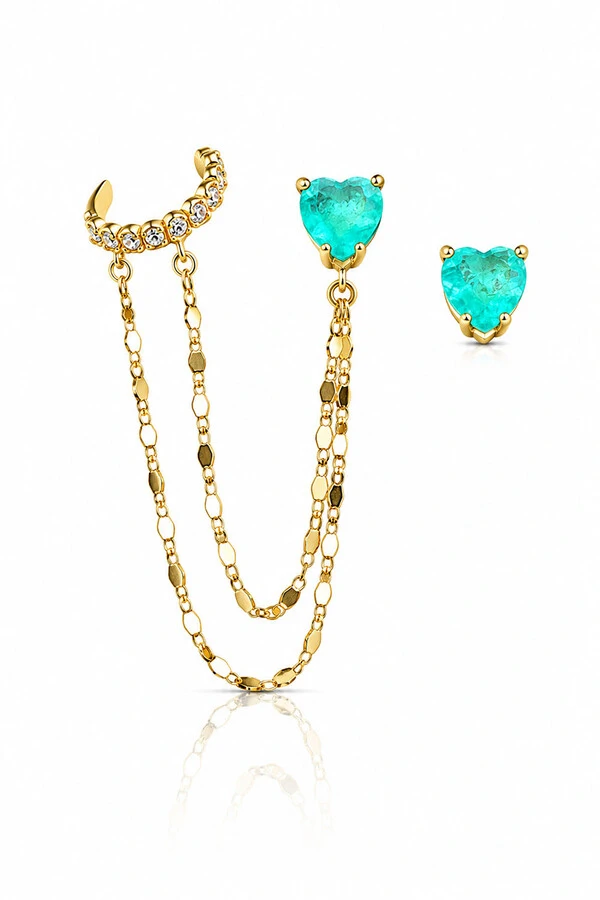 Brinco Earline Corações Turmalina Fusion Zircônias Ouro 18k