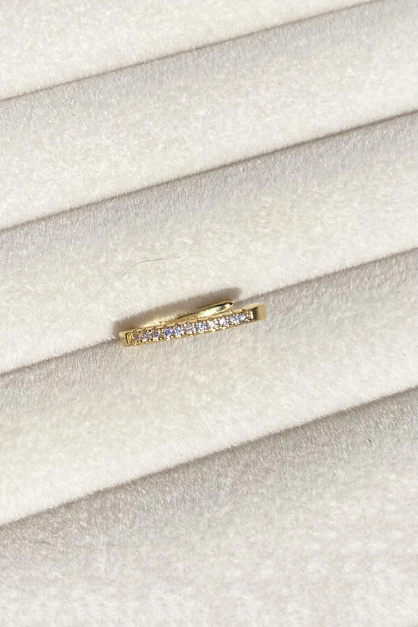 Fake Piercing Zircônias Fino Retangular Dourado