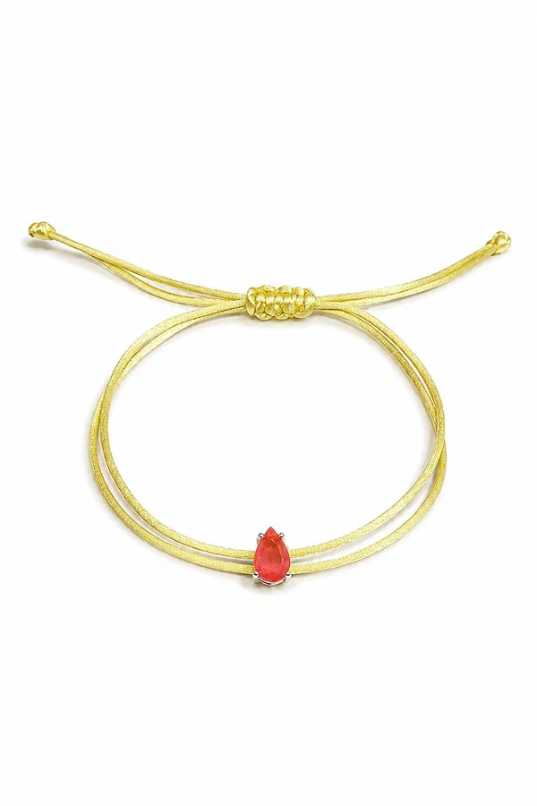 Pulseira Cordão Amarelo Gota Fusion Coral Prata 925