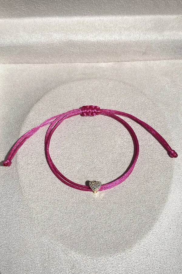 Pulseira Pingente Coração P Zircônias Pink