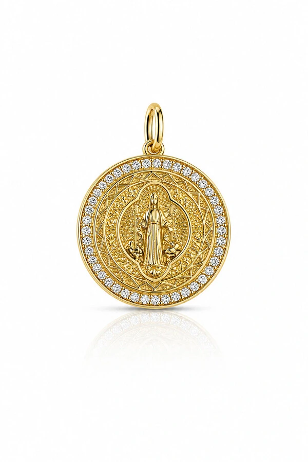 Pingente São Bento Zircônias em Volta Ouro 18k