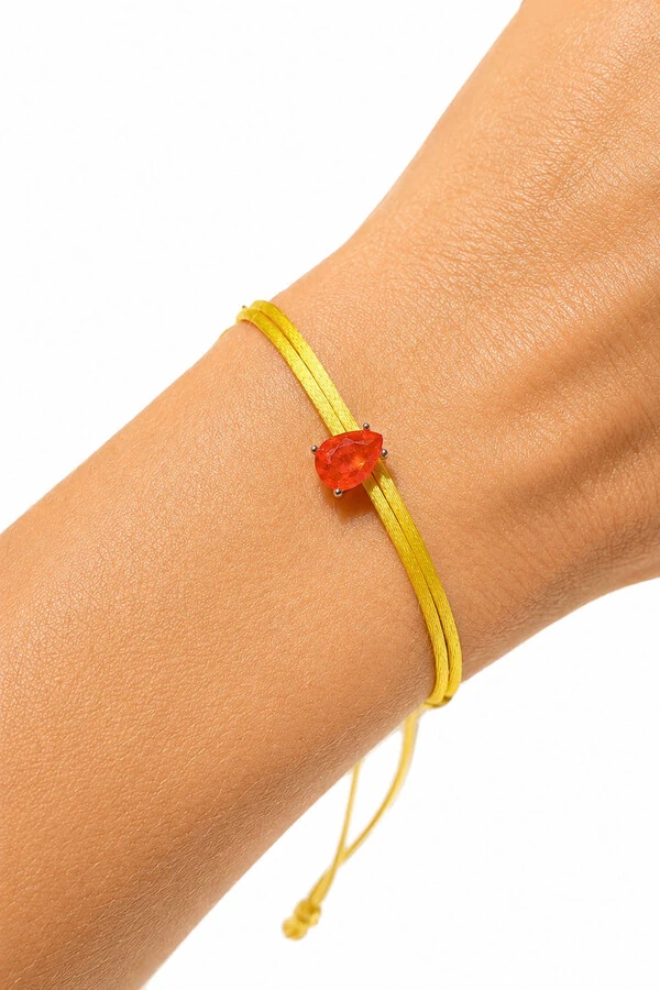 Pulseira Cordão Amarelo Gota Fusion Coral Prata 925