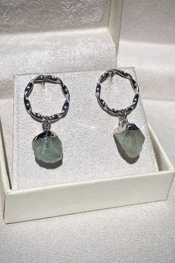 Brinco Pedra Ágata Verde Ródio Branco