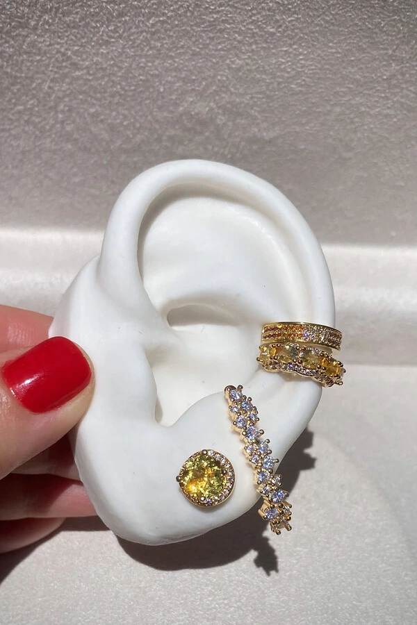 Brinco Ponto Luz Yellow Fancy Com Zircônias Ouro 18k