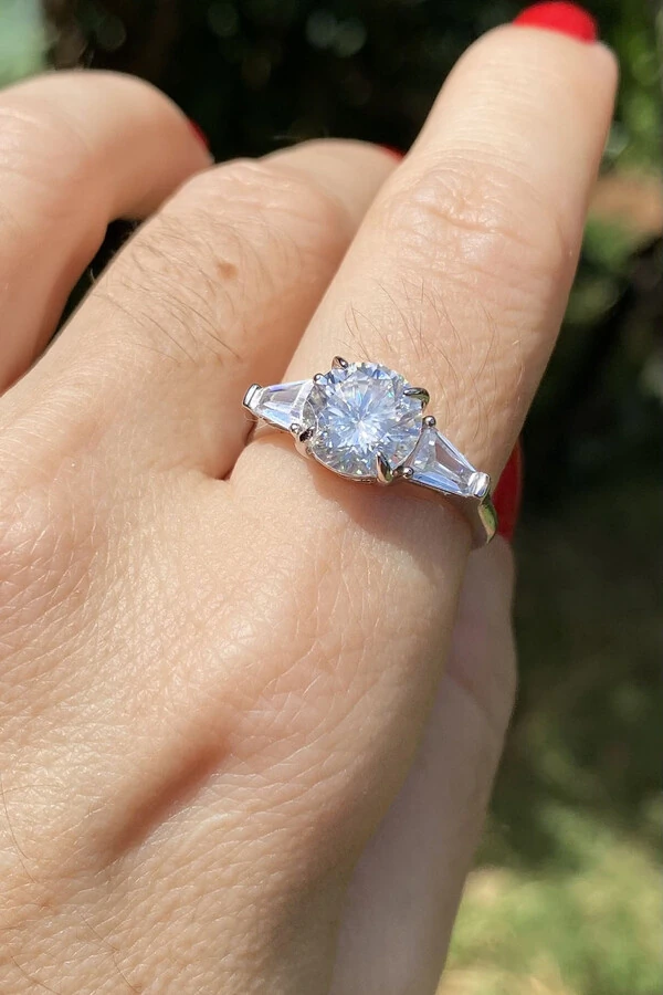 Anel Moissanite 8MM Prata 925 Ródio Branco