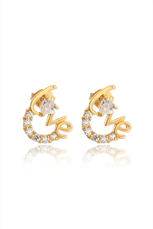 Brinco Love Zircônia ouro 18k