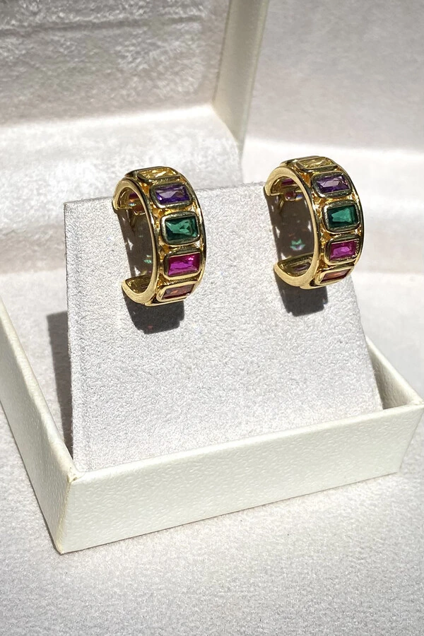 Brinco Argola Colorida Ouro 18k