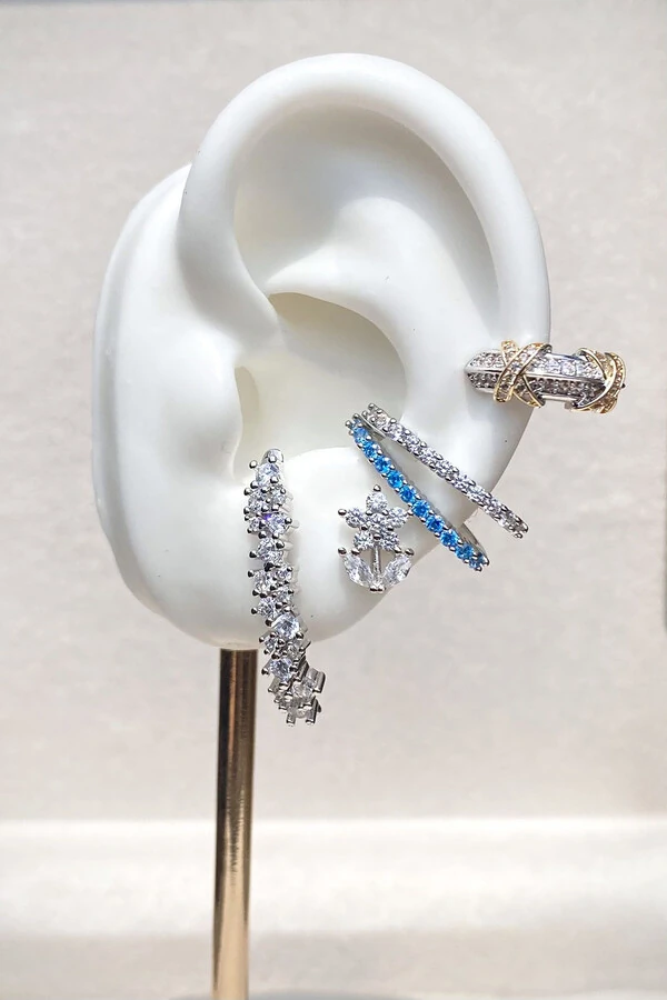 Brinco Earhook Duplo Ródio Branco