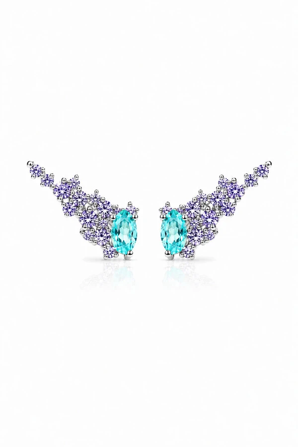 Brinco Earcuff Lavanda Zircônia Ródio Branco