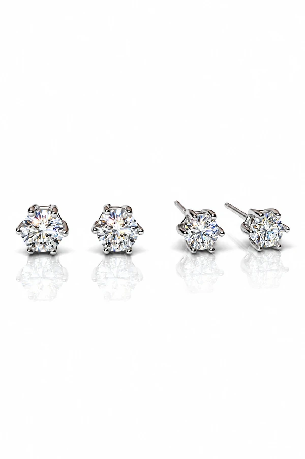 Conjunto Brincos Pontos Luz Moissanites Prata 925 Ródio Branco