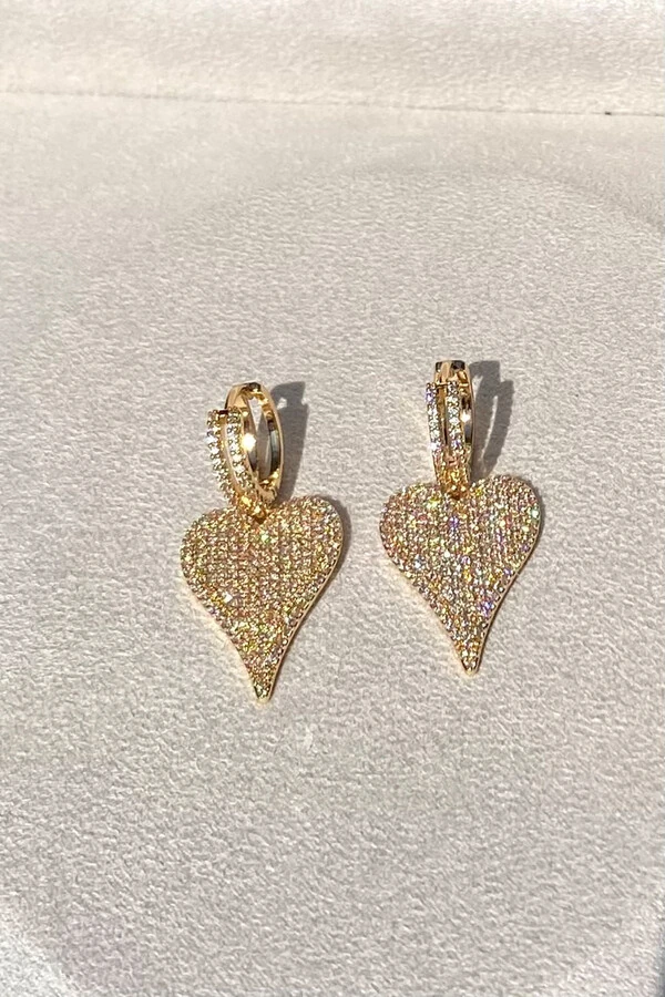 Brinco Argola Coração Zircônias Ouro 18k