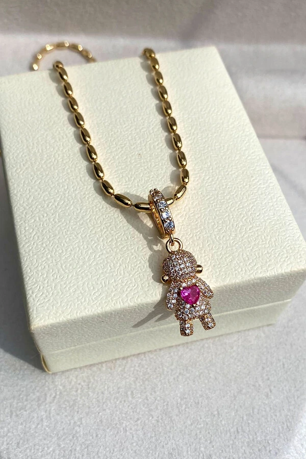 Pingente Menina Coração Pink Ouro 18k