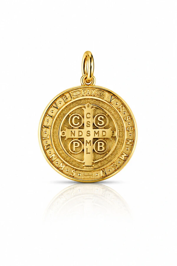 Pingente São Bento Zircônias em Volta Ouro 18k
