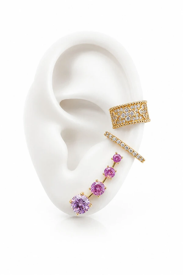 Fake Piercing Trevo Zircônia Ouro 18k
