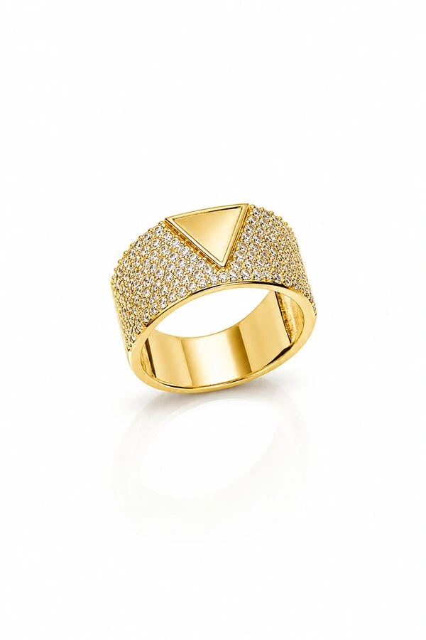 Anel Triângulo Zircônia Ouro 18k