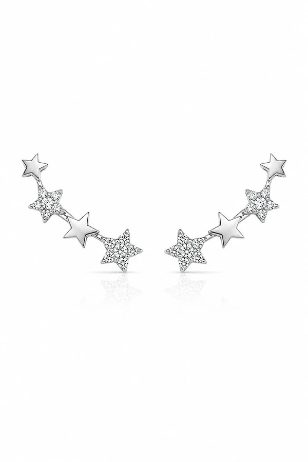 Brinco Earcuff Estrelas com Zircônias Ródio Branco