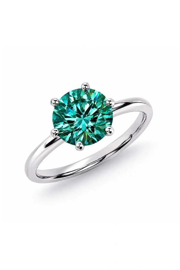 Anel Solitário Moissanite 8MM Turmalina Prata 925 Ródio Branco