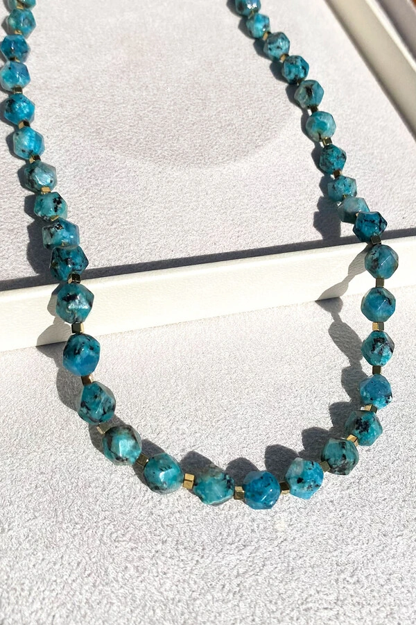 Colar Pedra Turquesa Facetada Ouro 18k