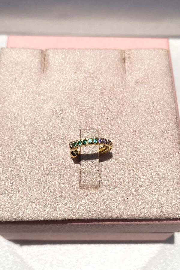 Fake Piercing Fino Zircônias Coloridas Ouro 18k