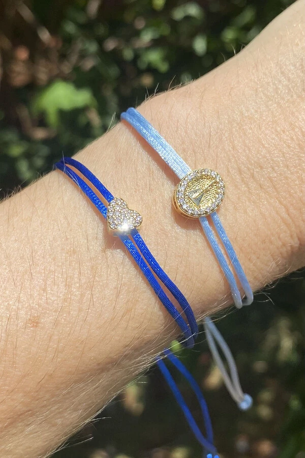 Pulseira Pingente Coração P Zircônias AZul Royal