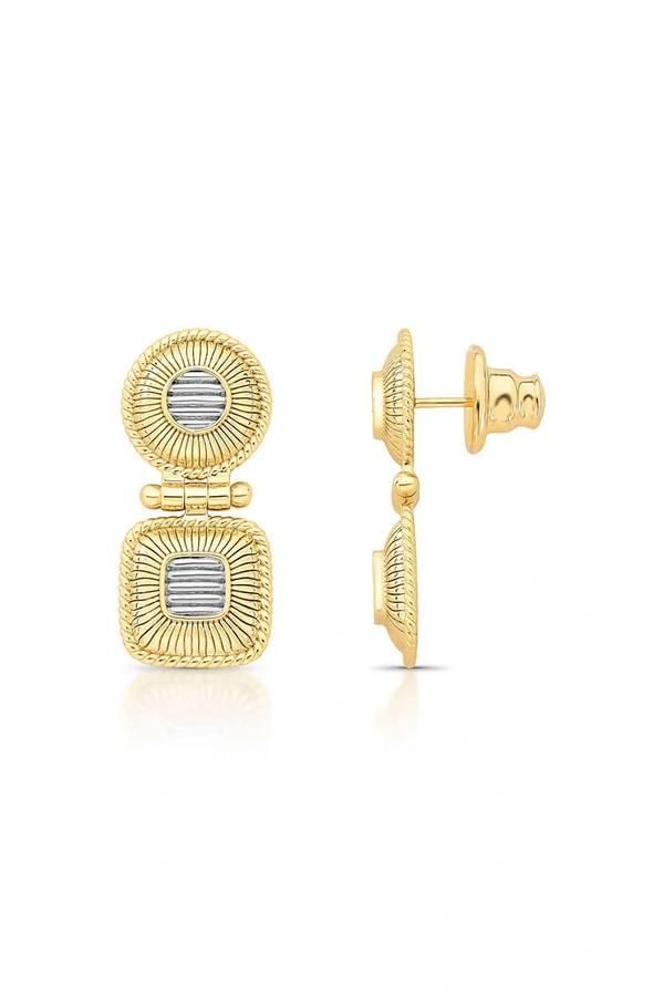 Brinco Ana Geométrico Riscos Bicolor banhado no Ouro 18k