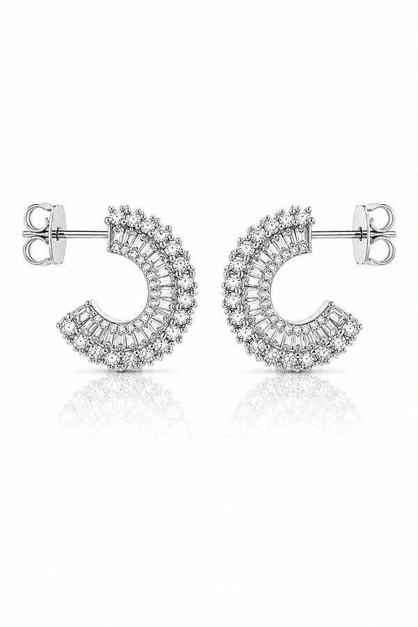 Brinco Argola Daiana Zircônias Ródio Branco