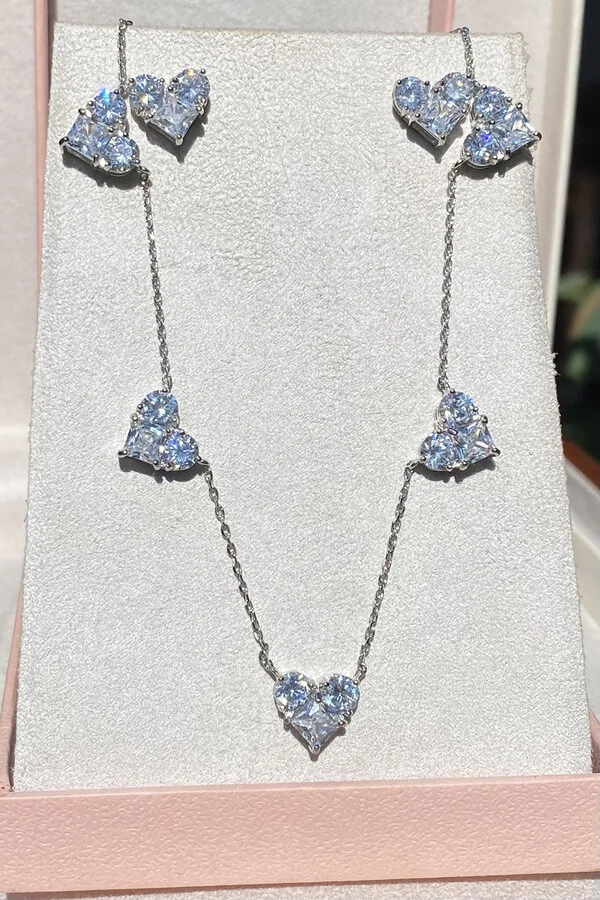 Conjunto Coração Cristal Ródio Branco