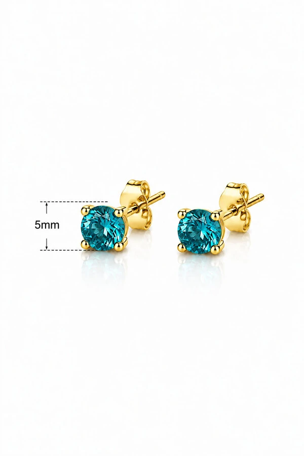 Brinco Ponto luz 5MM Turmalina Zircônia Ouro 18k