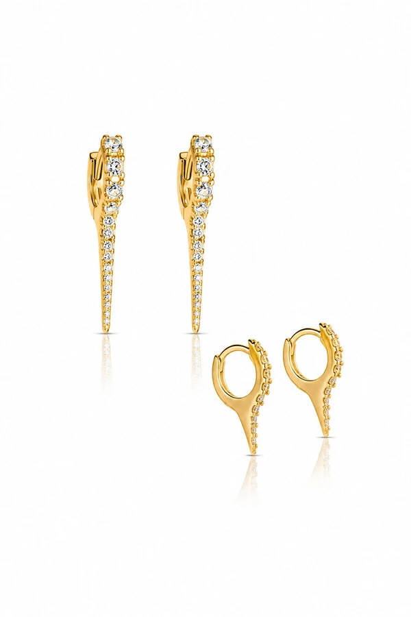 Brinco Dupla Argola Luiza Zircônia Ouro 18k