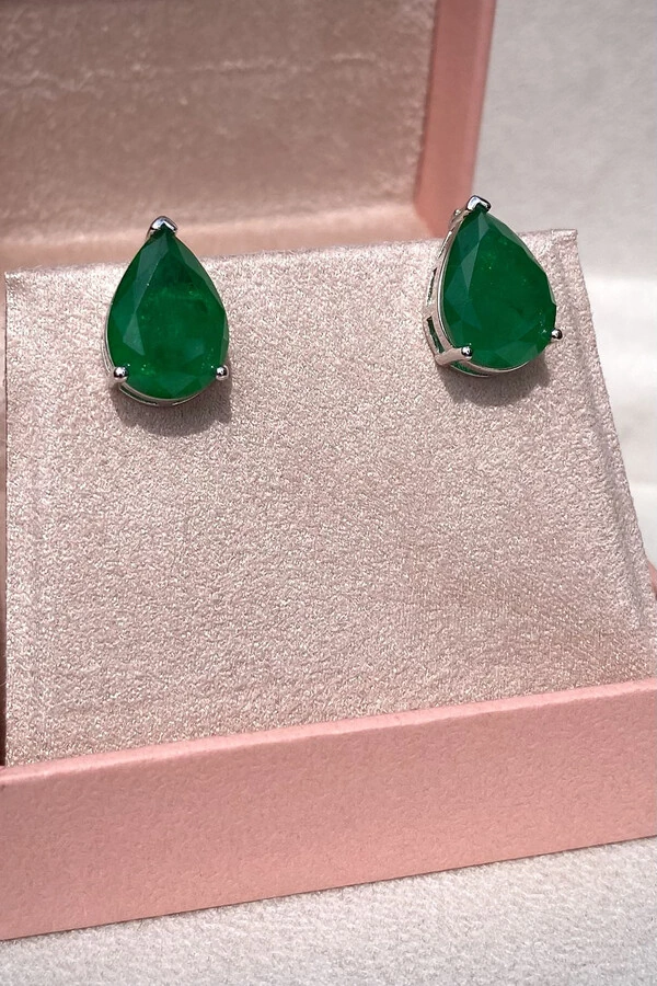Brinco Gota Fusion Esmeralda Ródio Branco