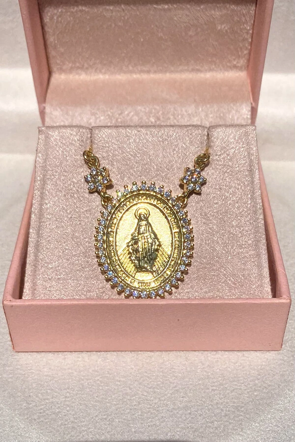 Colar NSra das Graças Zircônias Ouro 18k