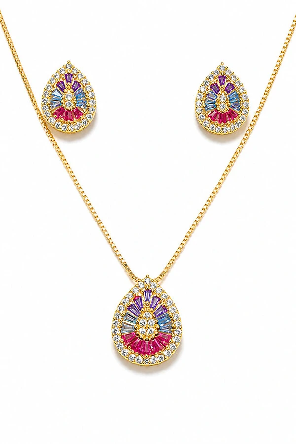 Conjunto Gota Colorida Ouro 18k
