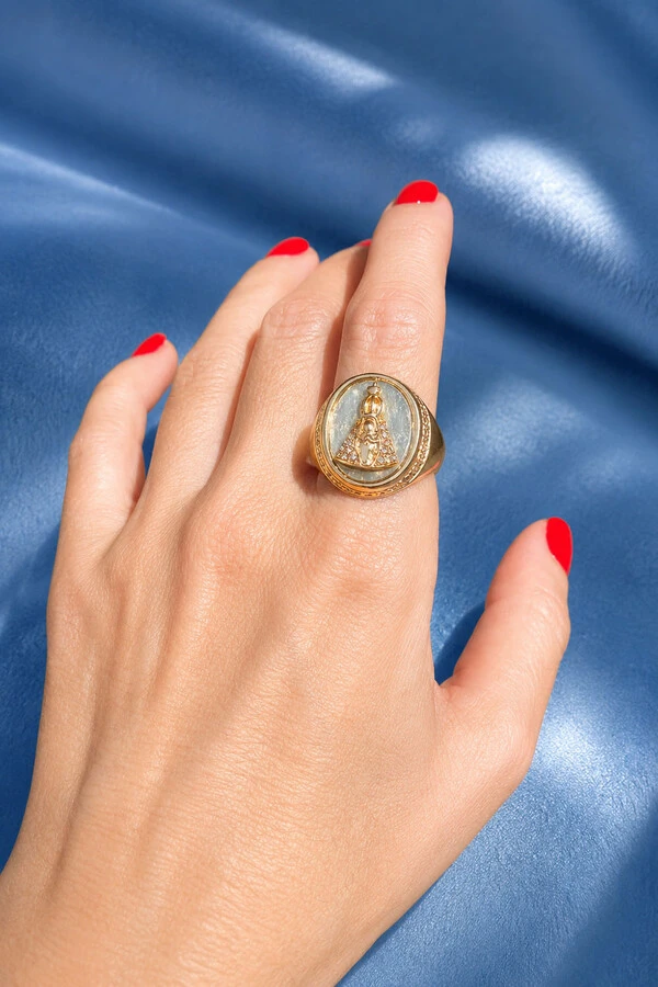 Anel Nsra Aparecida Zircônia Ouro 18k