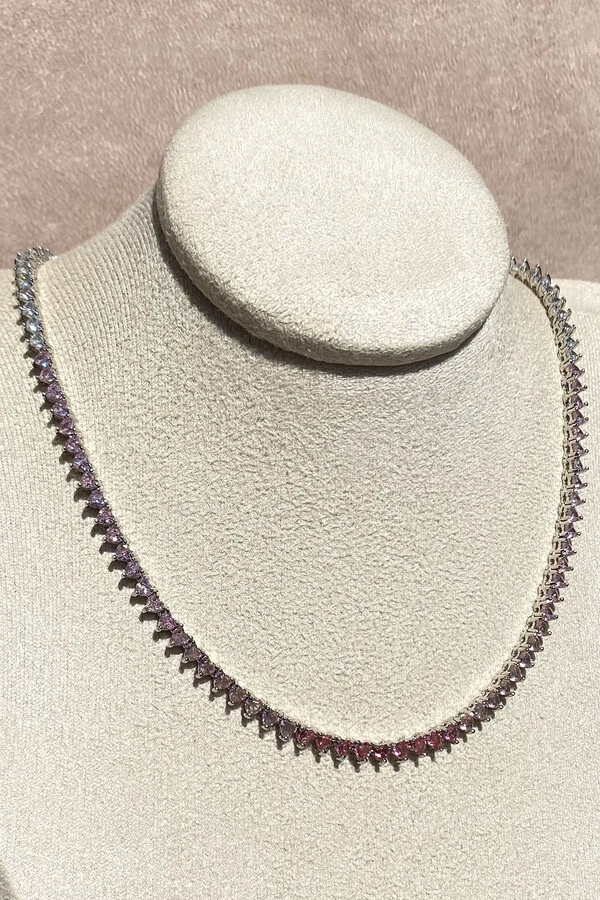 Colar Riviera 3mm Zircônia Rose Ródio Branco