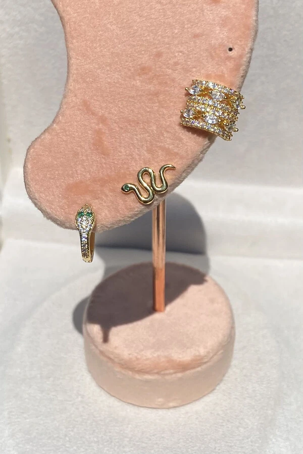 Brinco kit Cobra Mini Ouro 18k