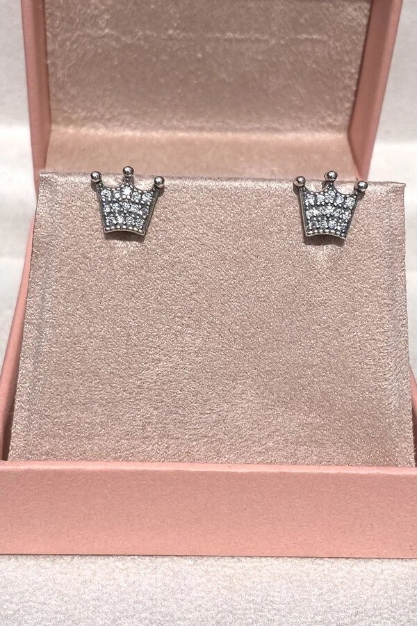 Brinco Coroa Zircônias Prata 925 Envelhecida