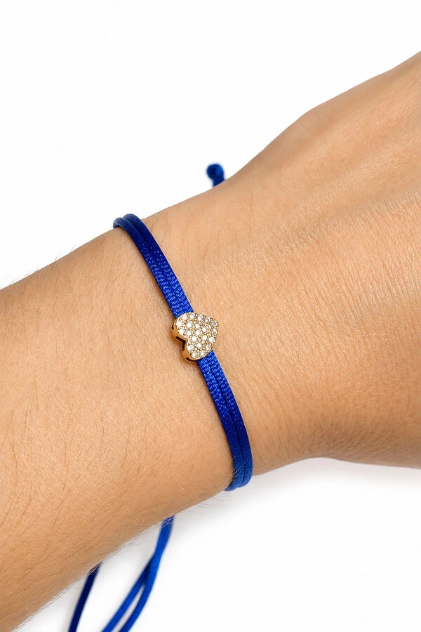 Pulseira Pingente Coração P Zircônias AZul Royal