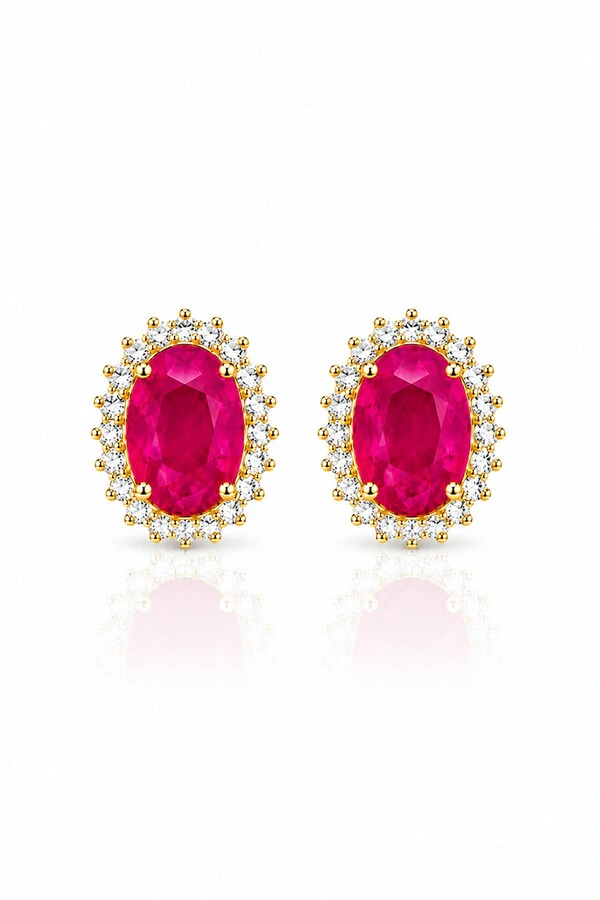 Brinco Oval Fusion Pink Zircônia Ouro 18k