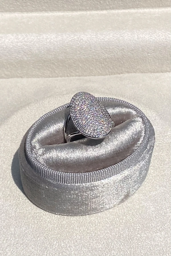 Anel Oval Ágata Zircônia Ródio Branco