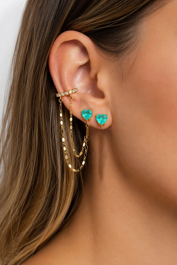 Brinco Earline Corações Turmalina Fusion Zircônias Ouro 18k