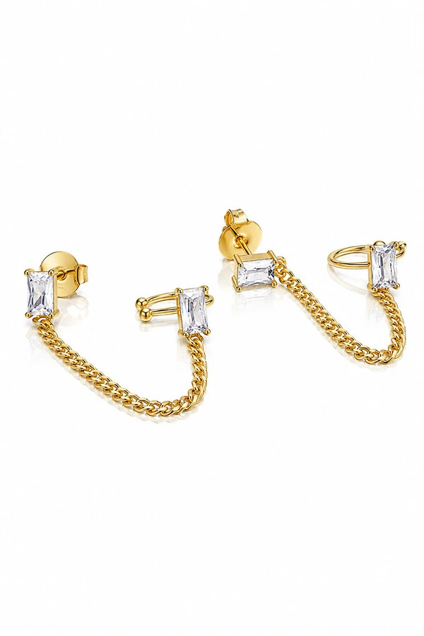 Brinco Earline Retangular Zircônia Ouro 18k