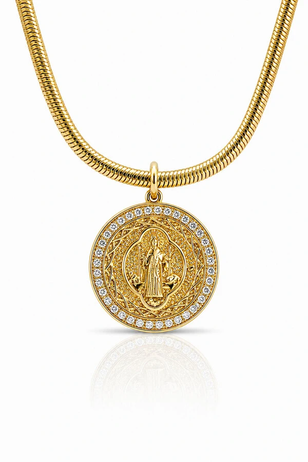 Pingente São Bento Zircônias em Volta Ouro 18k