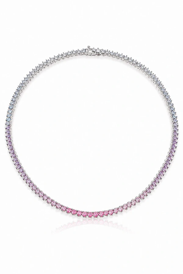 Colar Riviera 3mm Zircônia Rose Ródio Branco